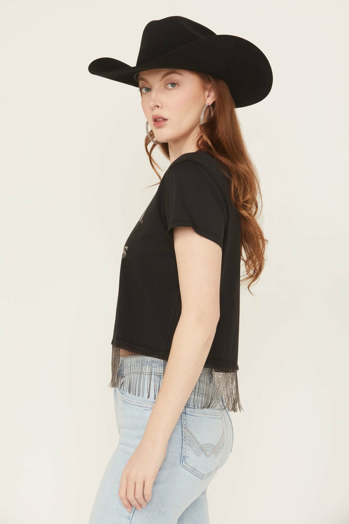 Idyllwind Chase Tequila Ball Chain Fringe Short Sleeve Cropped Graphic Tee