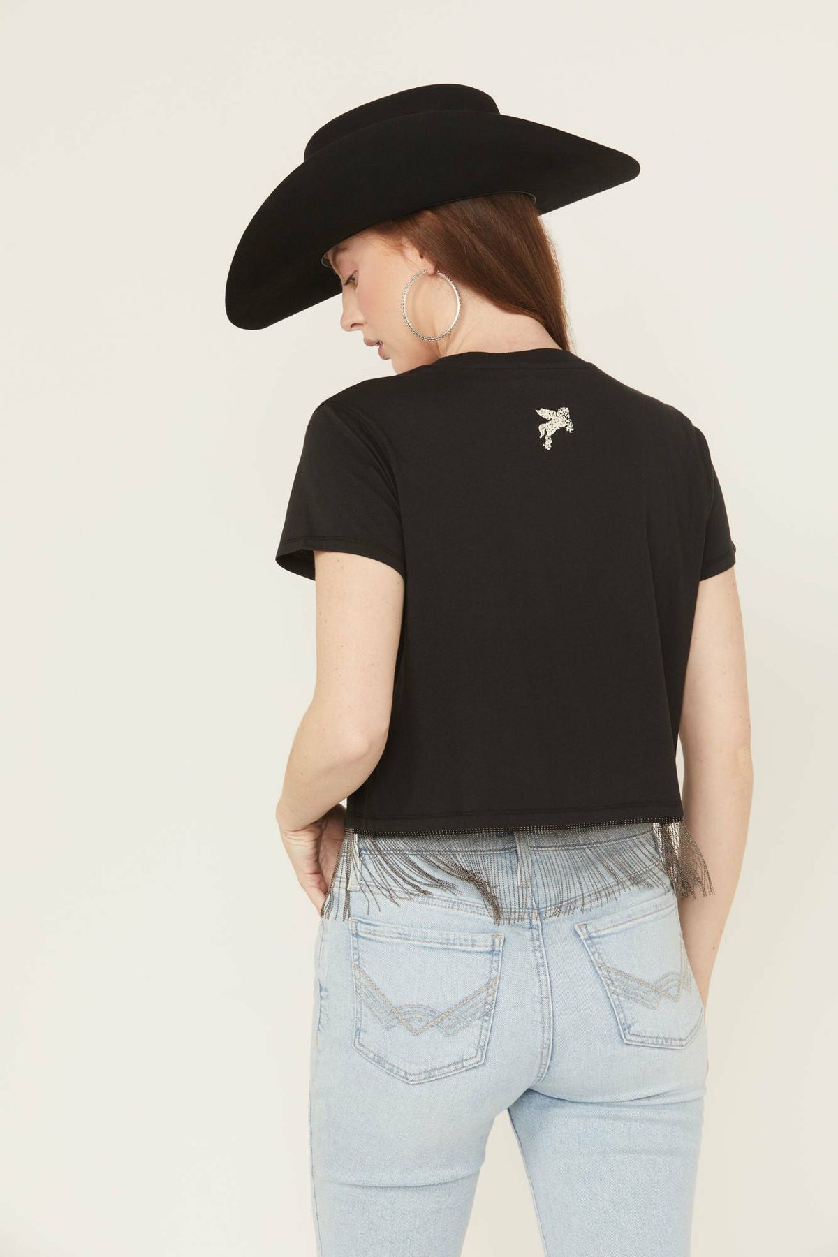Idyllwind Chase Tequila Ball Chain Fringe Short Sleeve Cropped Graphic Tee