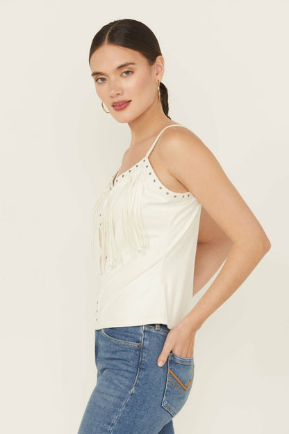 Idyllwind Studded Fringe Faux Suede Tank Top