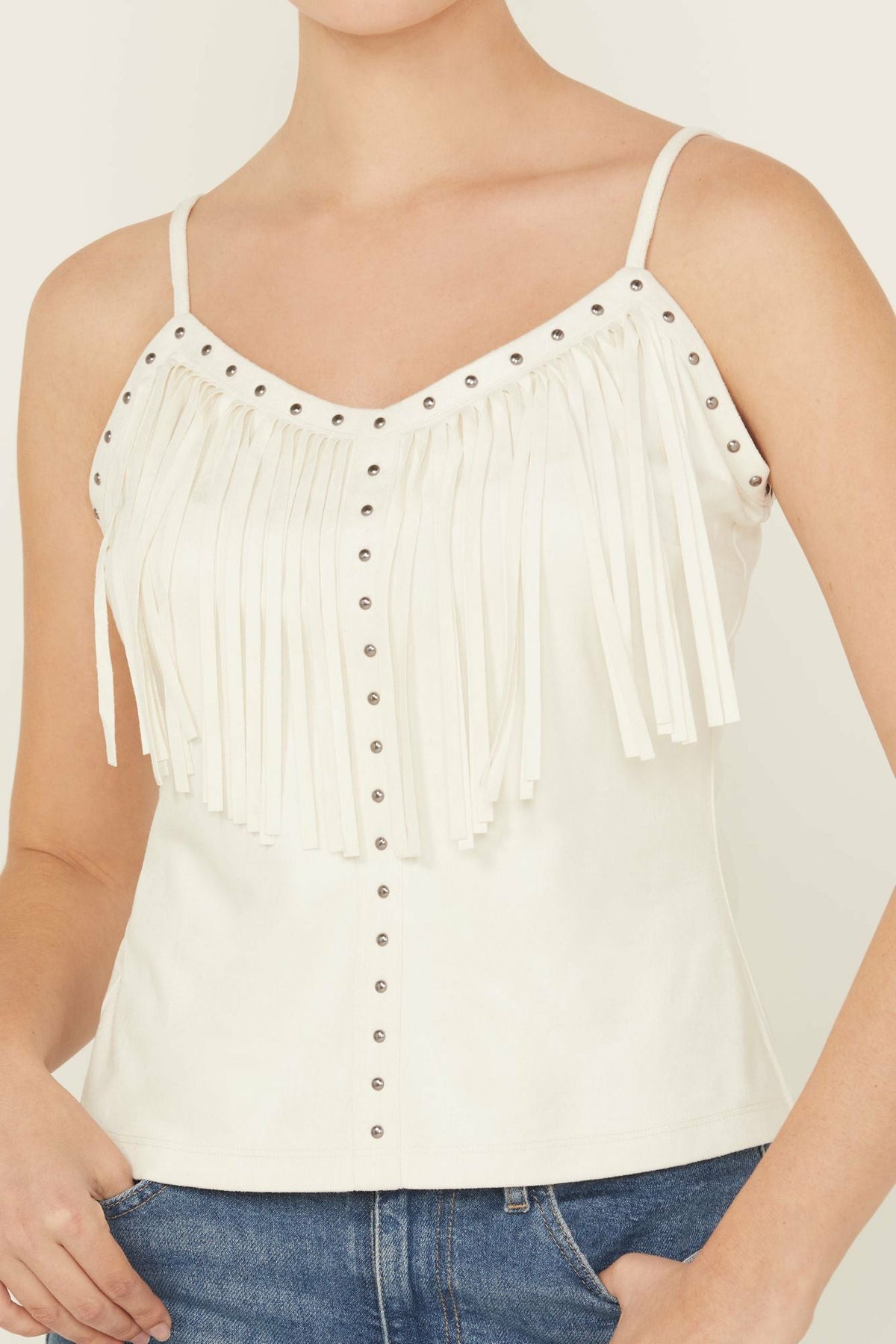 Idyllwind Studded Fringe Faux Suede Tank Top
