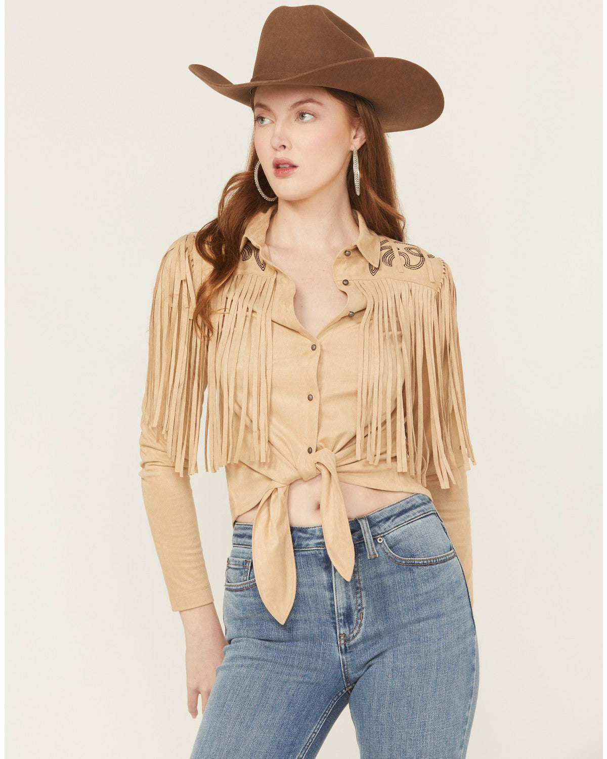 Idyllwind McKinney Faux Suede Long Sleeve Fringe Top
