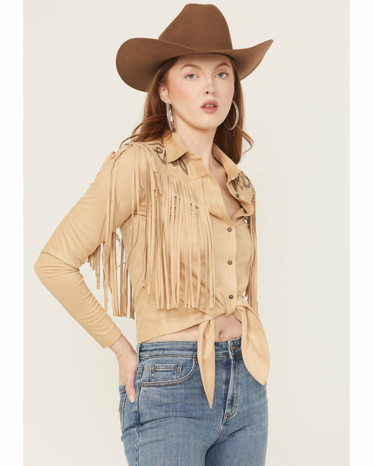 Idyllwind McKinney Faux Suede Long Sleeve Fringe Top