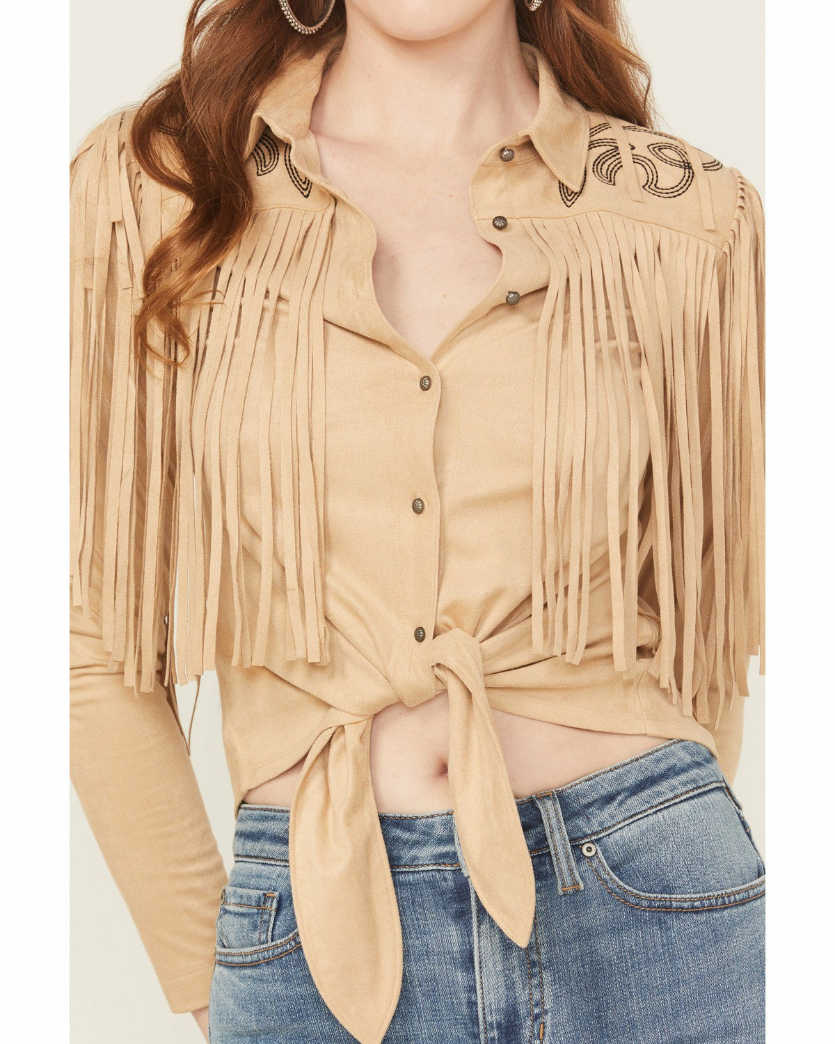 Idyllwind McKinney Faux Suede Long Sleeve Fringe Top