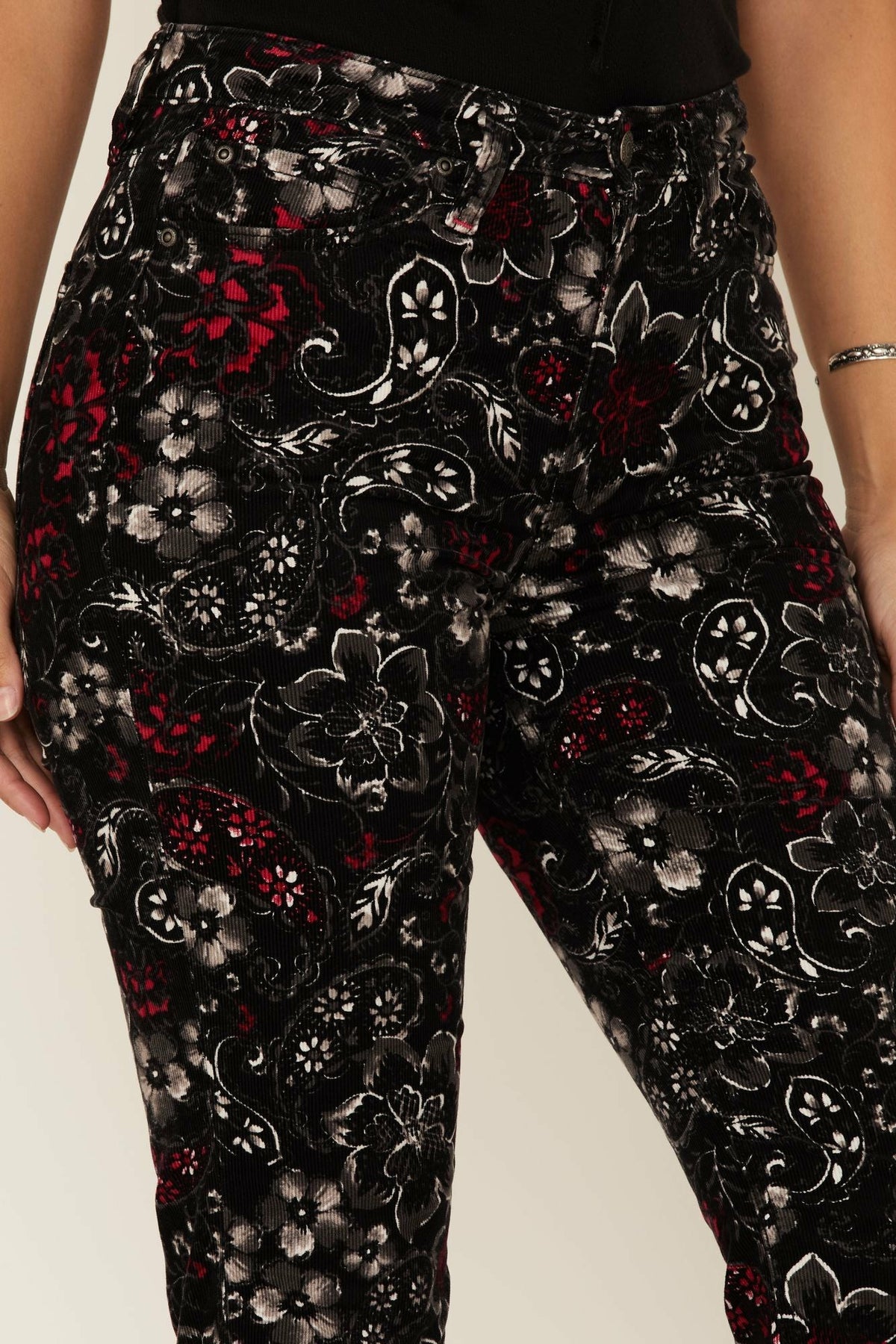 Idyllwind Black Floral Print High Rise Flare Cords