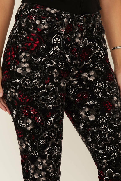 Idyllwind Black Floral Print High Rise Flare Cords