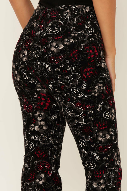 Idyllwind Black Floral Print High Rise Flare Cords