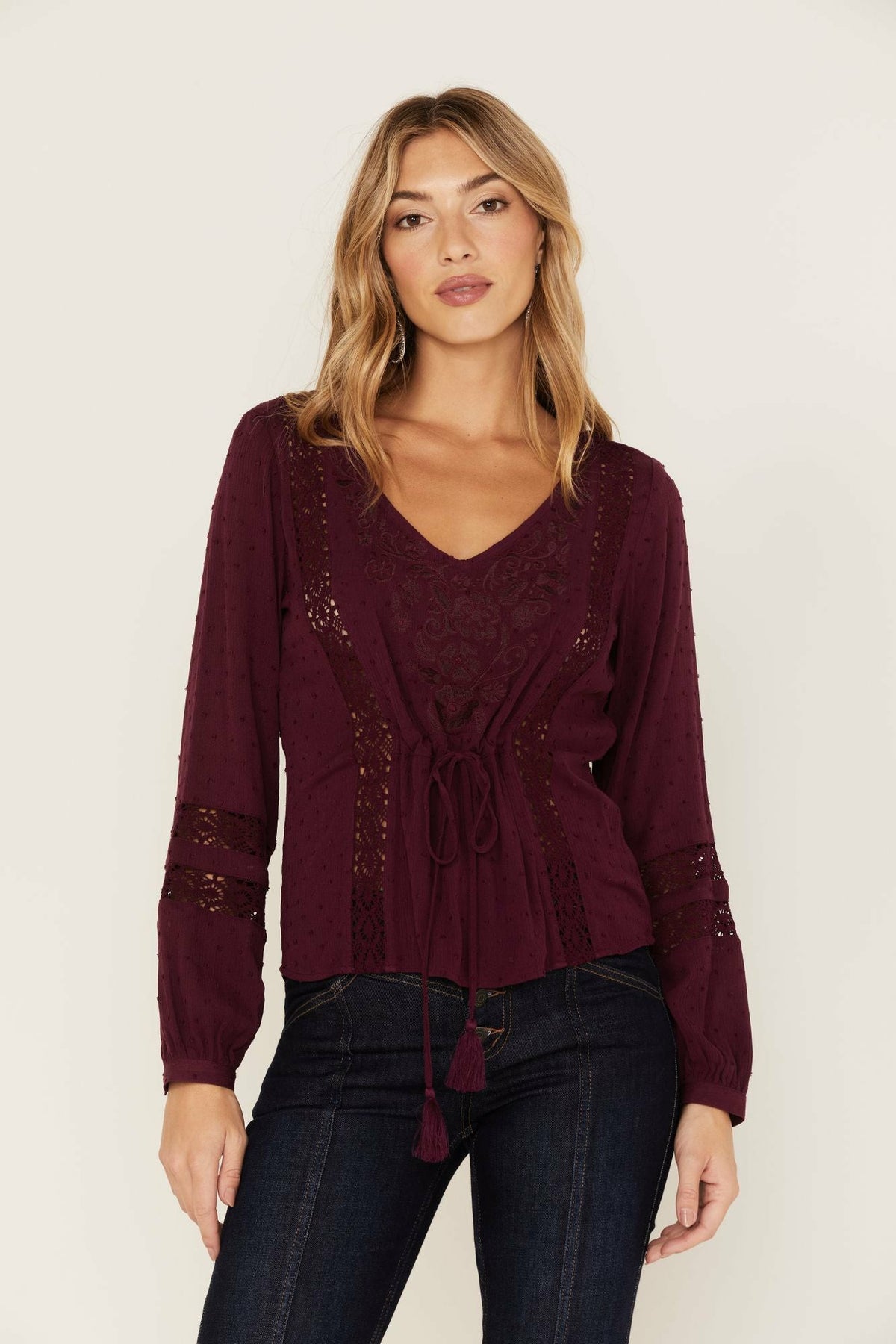 Idyllwind Romance Floral Embroidered Swiss Dot Blouse