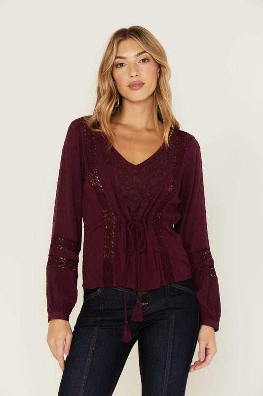 Idyllwind Romance Floral Embroidered Swiss Dot Blouse