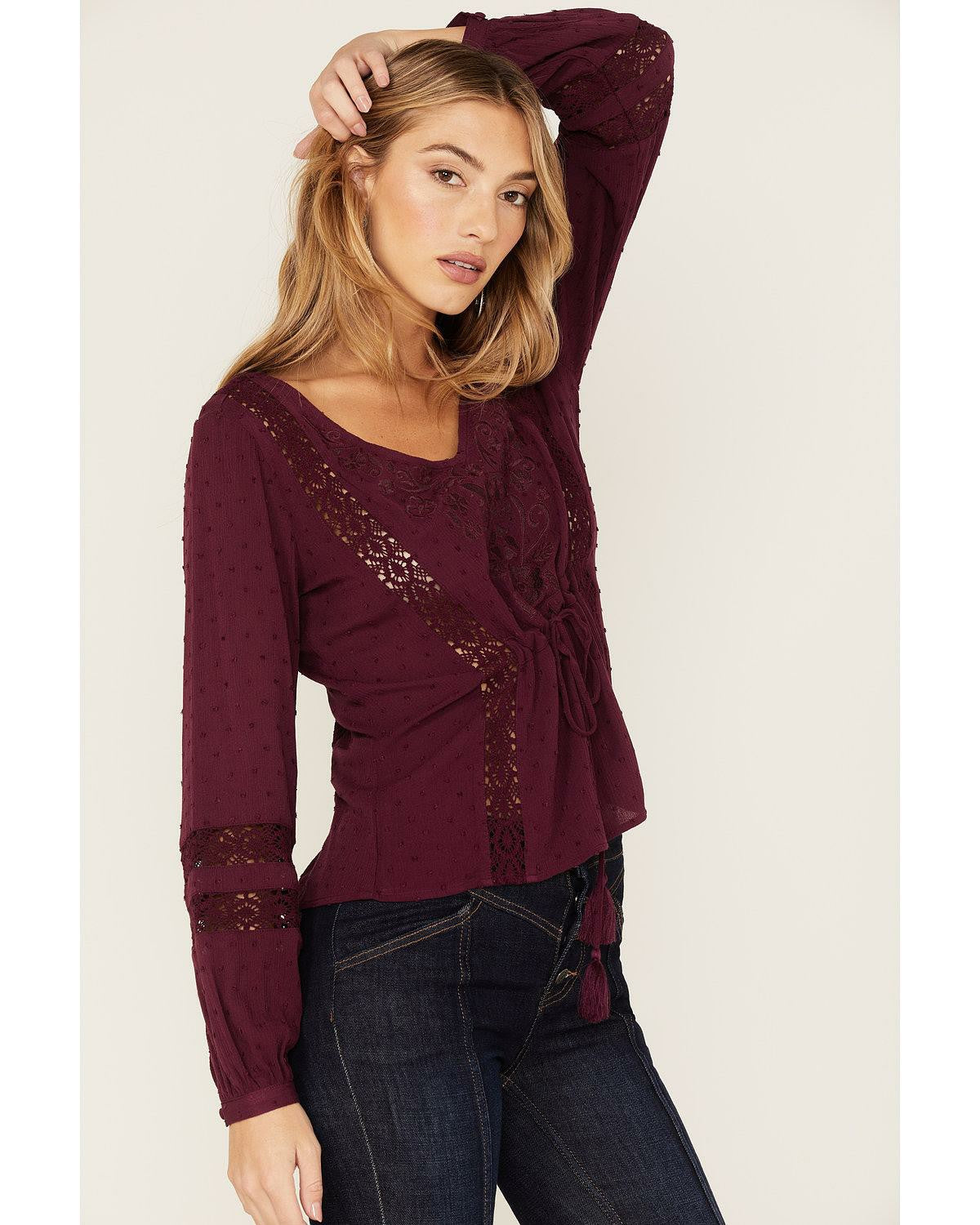 Idyllwind Romance Floral Embroidered Swiss Dot Blouse