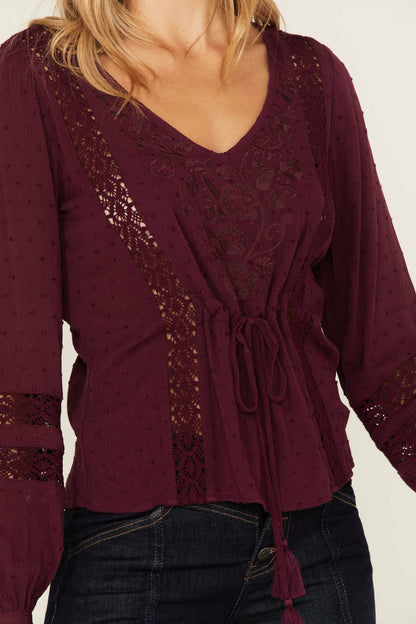 Idyllwind Romance Floral Embroidered Swiss Dot Blouse