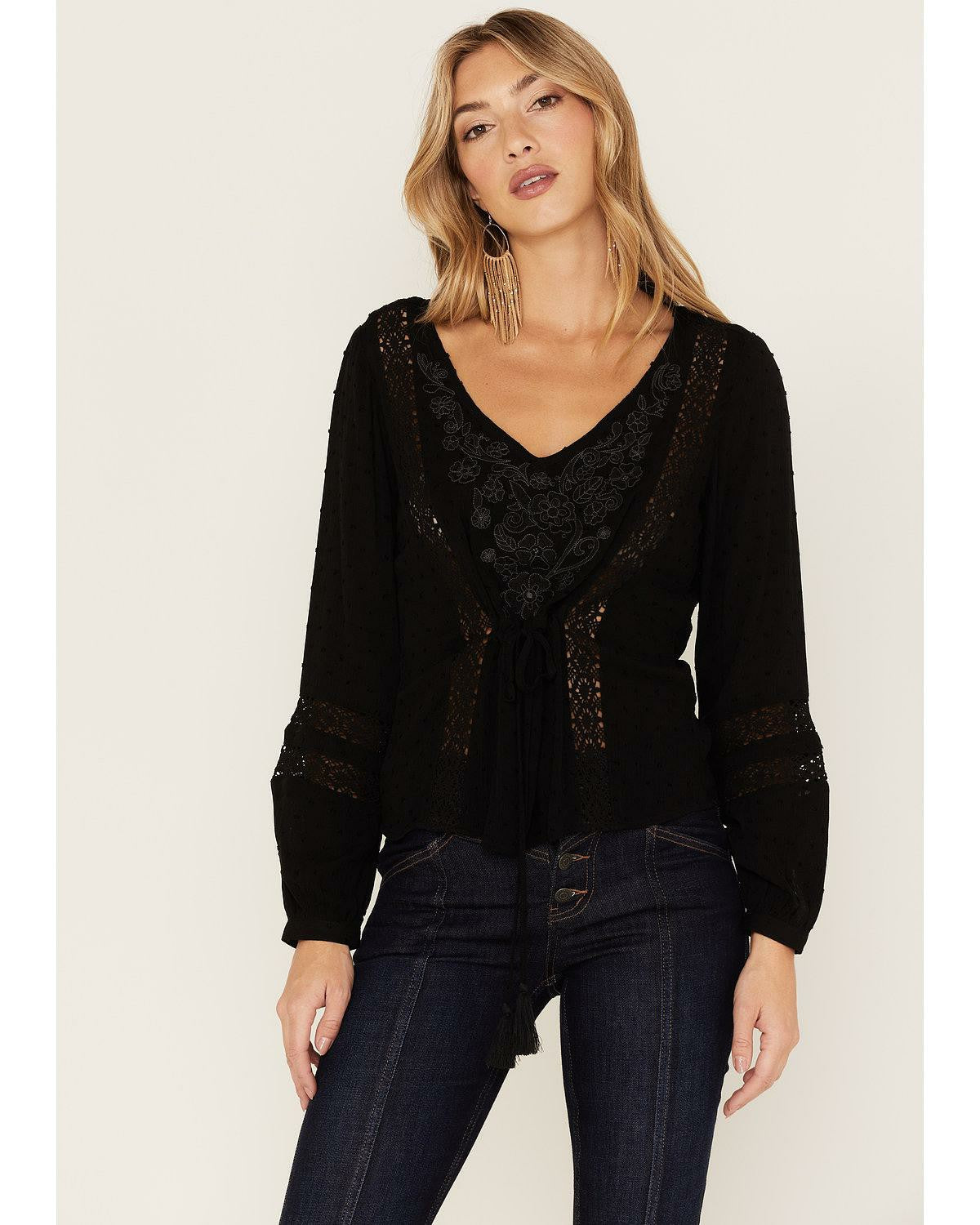 Idyllwind Romance Floral Embroidered Swiss Dot Blouse