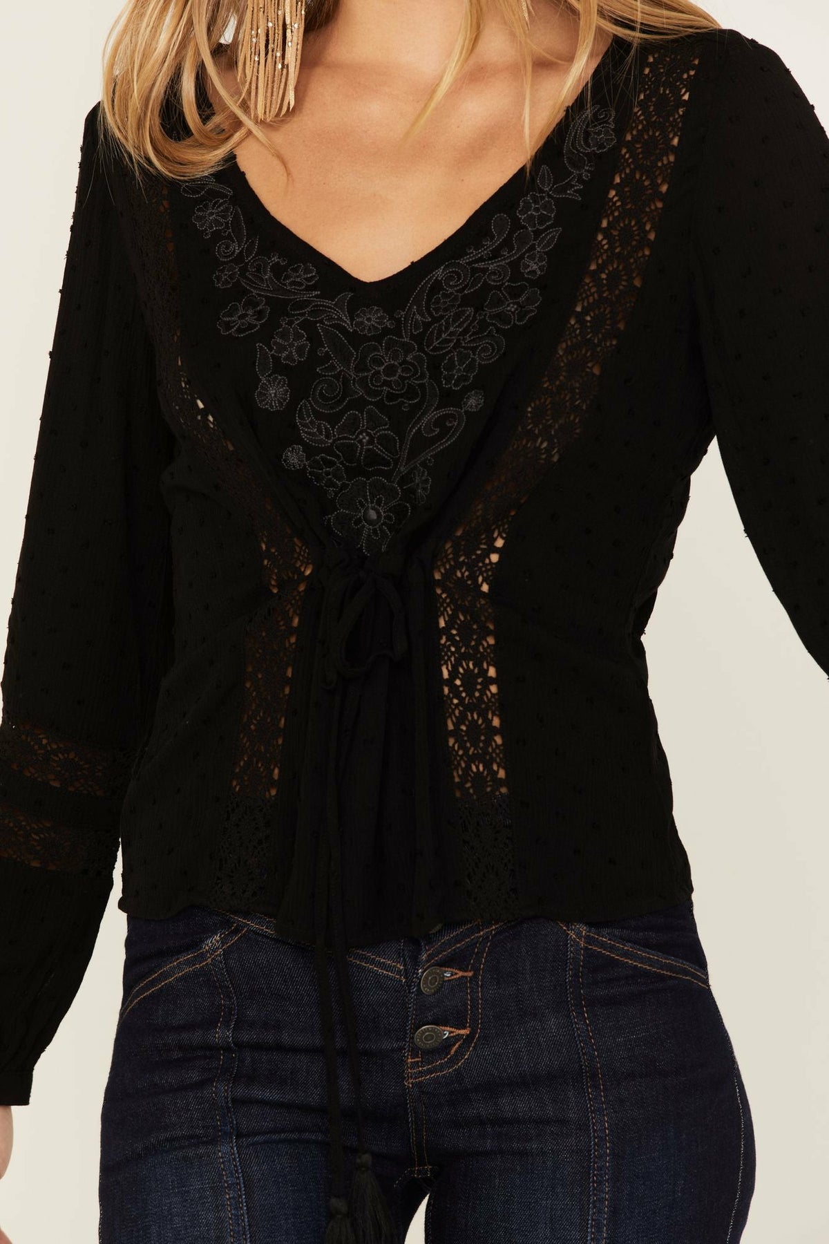 Idyllwind Romance Floral Embroidered Swiss Dot Blouse