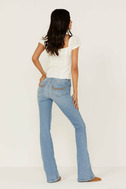 Idyllwind High Risin' Roadtrip Wash Stretch Distressed Knee Flare Jeans
