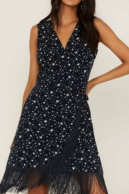 Idyllwind Queens Lane Star Print Fringe Wrap Dress