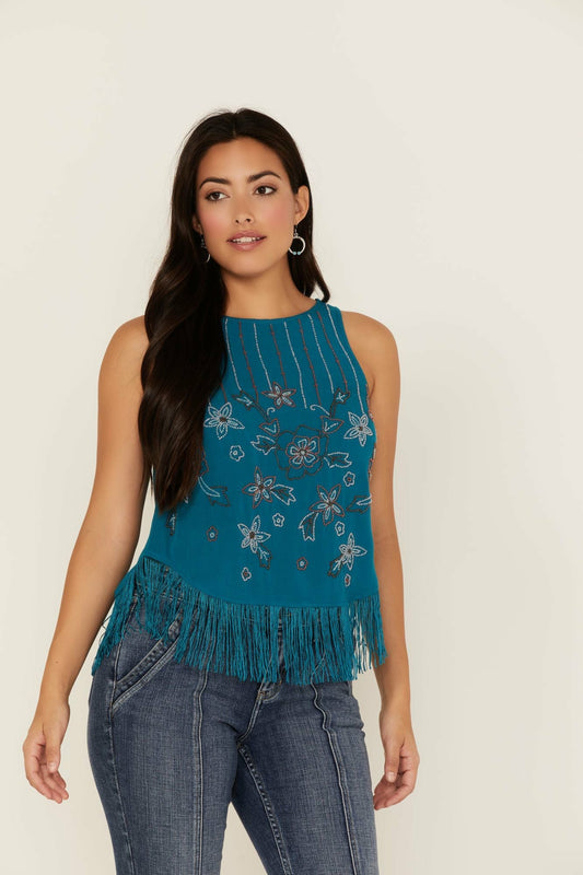 Idyllwind Cameo Beaded Fringe Tank Top