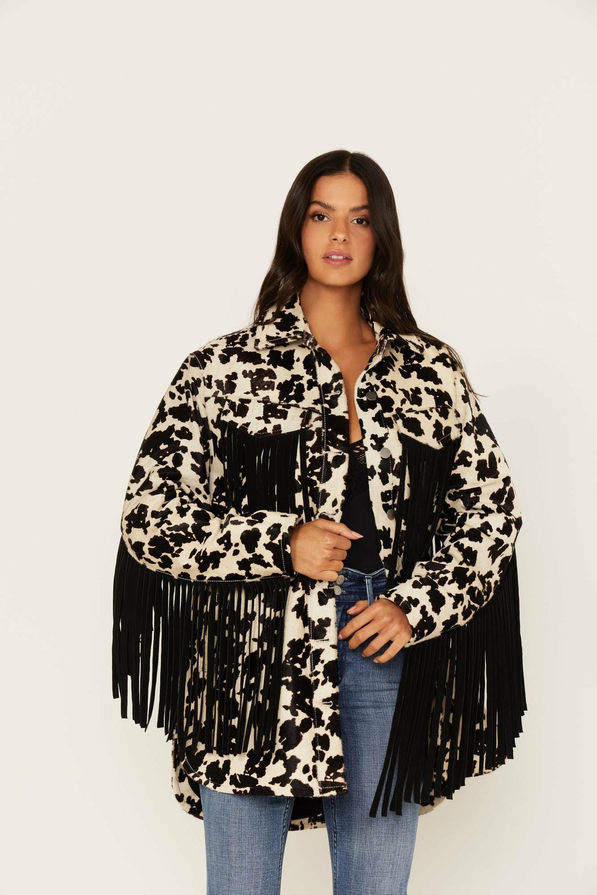 Idyllwind Hair-On Cow Hide Fringe Shacket Jacket