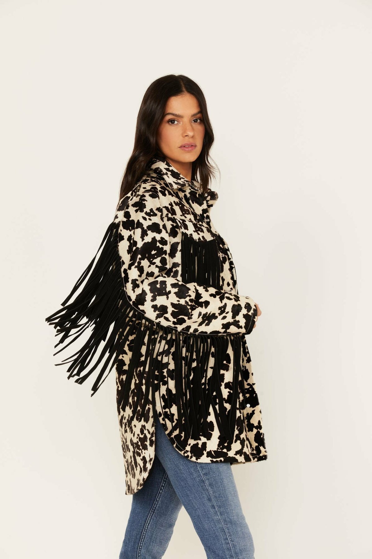 Idyllwind Hair-On Cow Hide Fringe Shacket Jacket