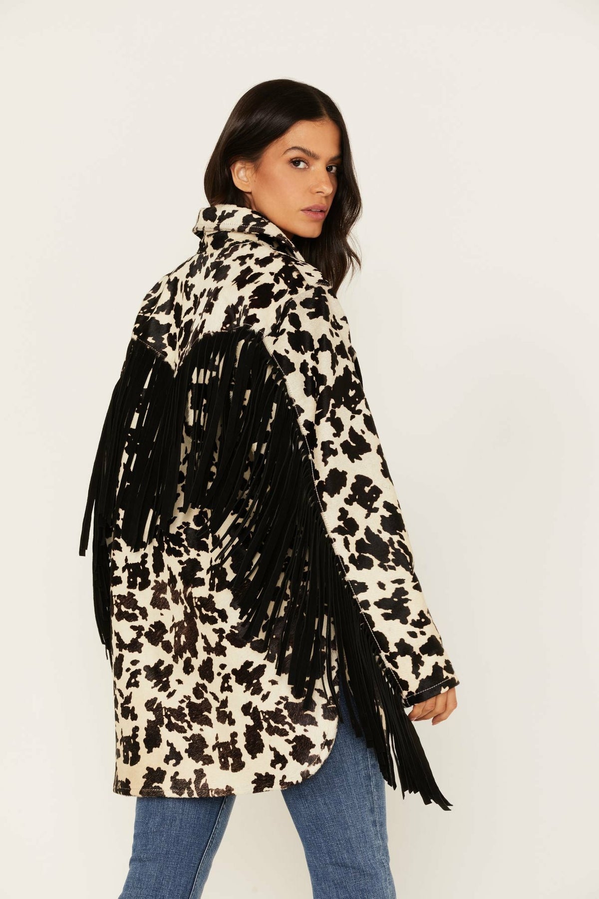 Idyllwind Hair-On Cow Hide Fringe Shacket Jacket