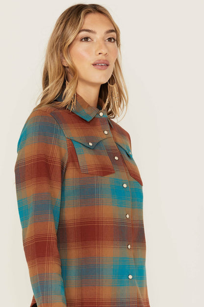 Idyllwind Ombre Plaid Print Long Sleeve Snap Western Top