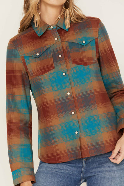 Idyllwind Ombre Plaid Print Long Sleeve Snap Western Top