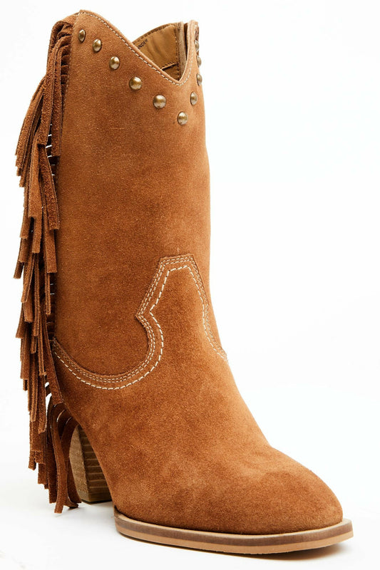 Idyllwind Sidewinder Studded Fringe Suede Fashion Booties - Round Toe
