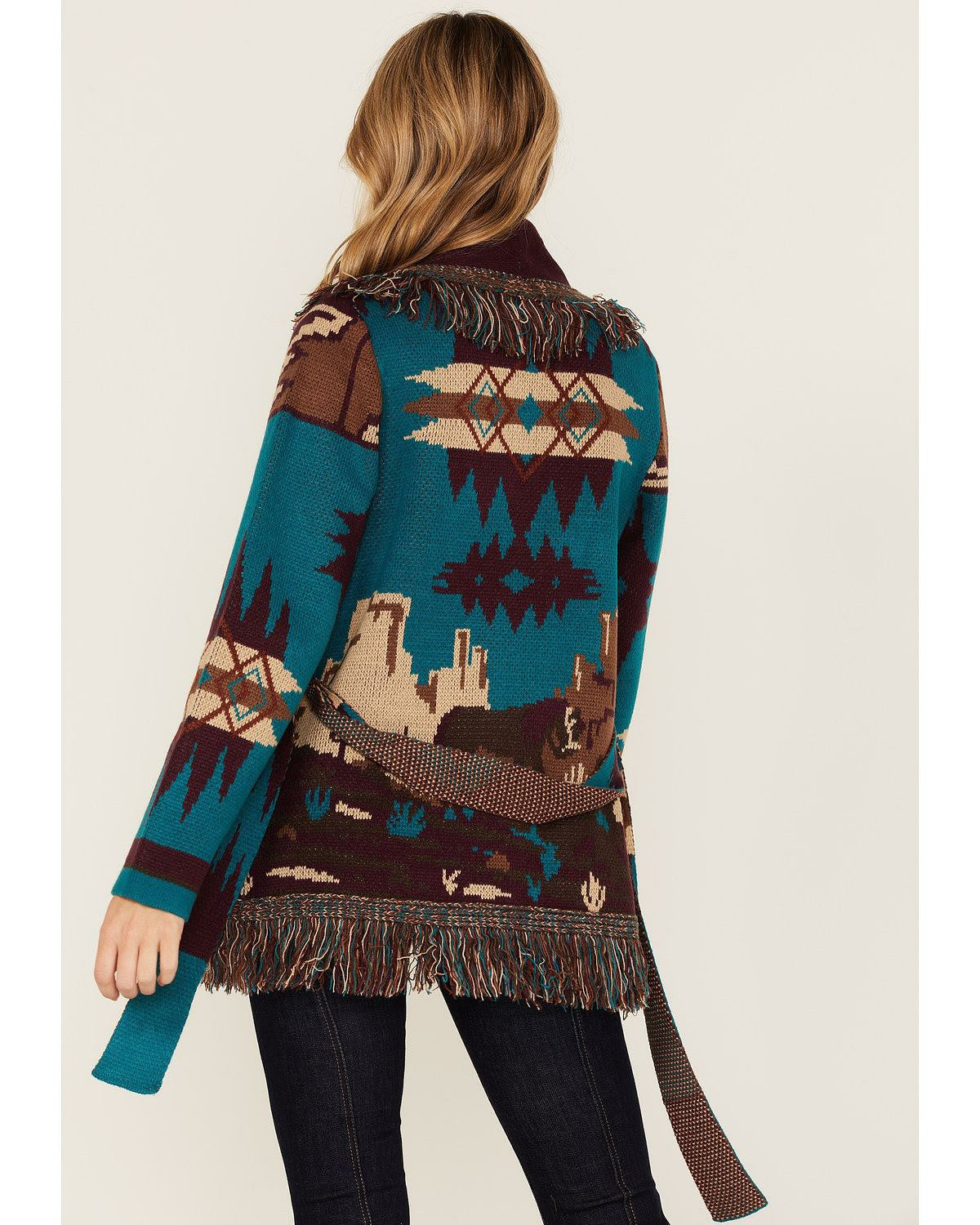Idyllwind River Run Southwestern Print Belted Cardigan Sweater