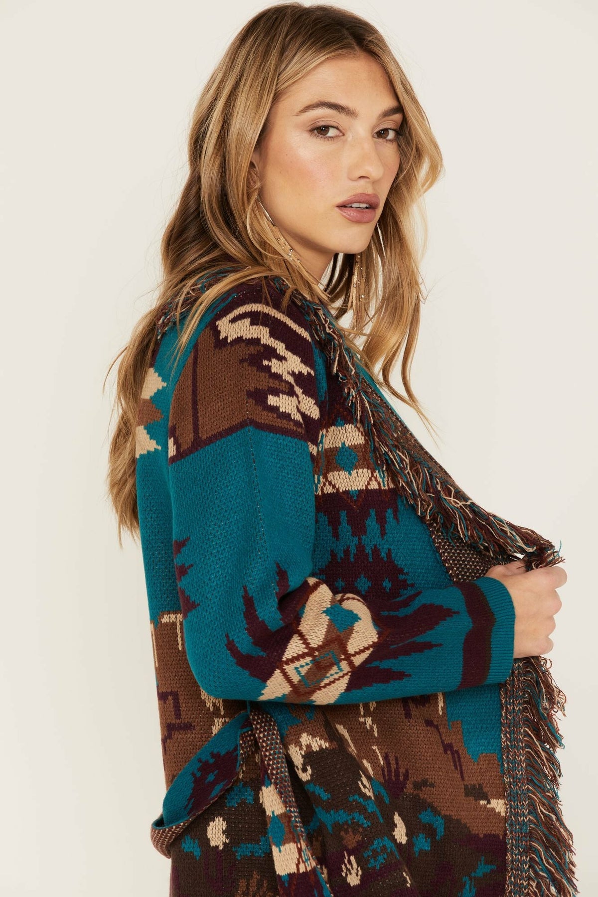 Idyllwind River Run Southwestern Print Belted Cardigan Sweater