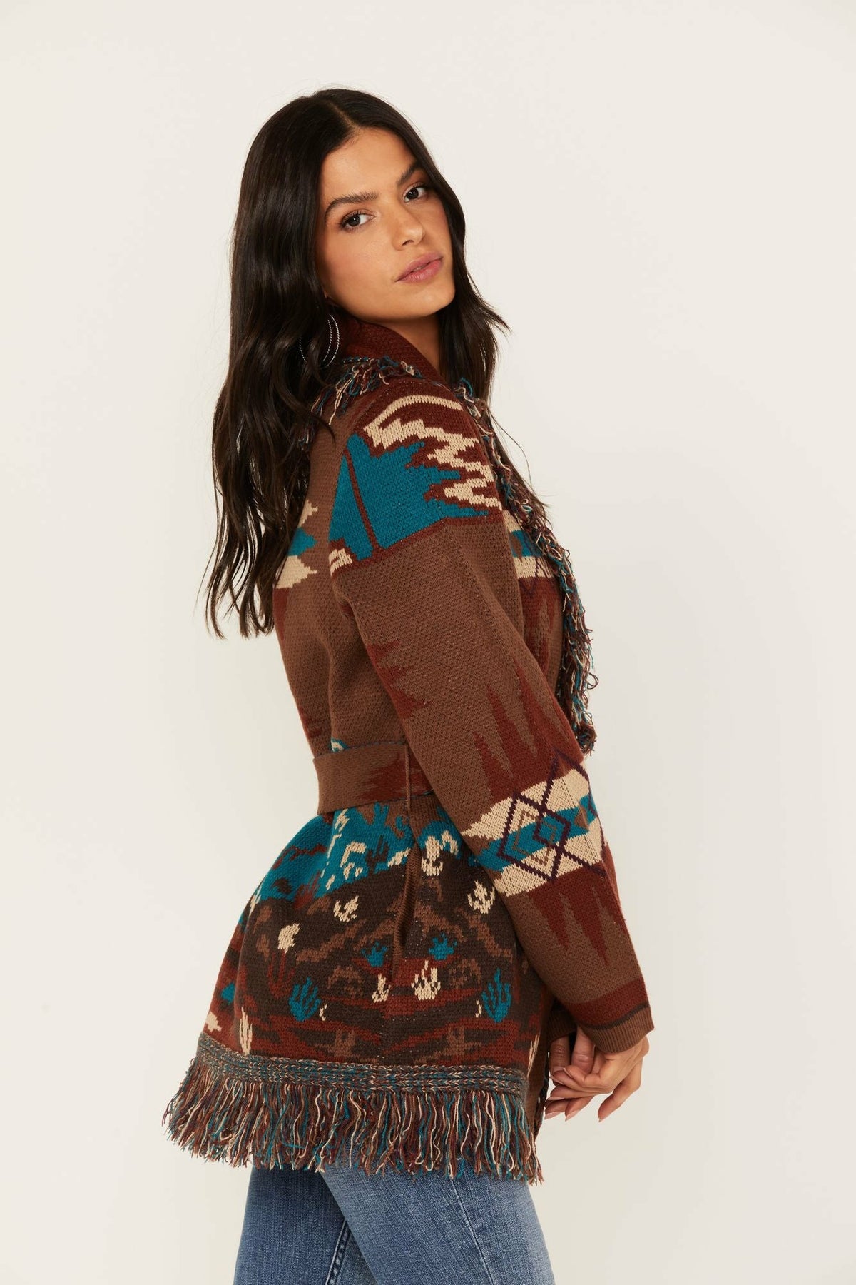 Idyllwind River Run Southwestern Print Belted Cardigan Sweater