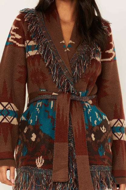 Idyllwind River Run Southwestern Print Belted Cardigan Sweater