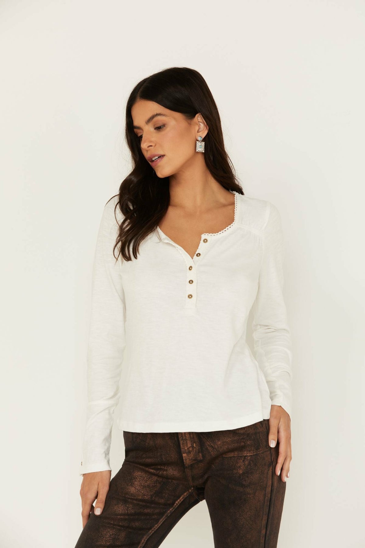 Idyllwind Velvet Trim Henley Top