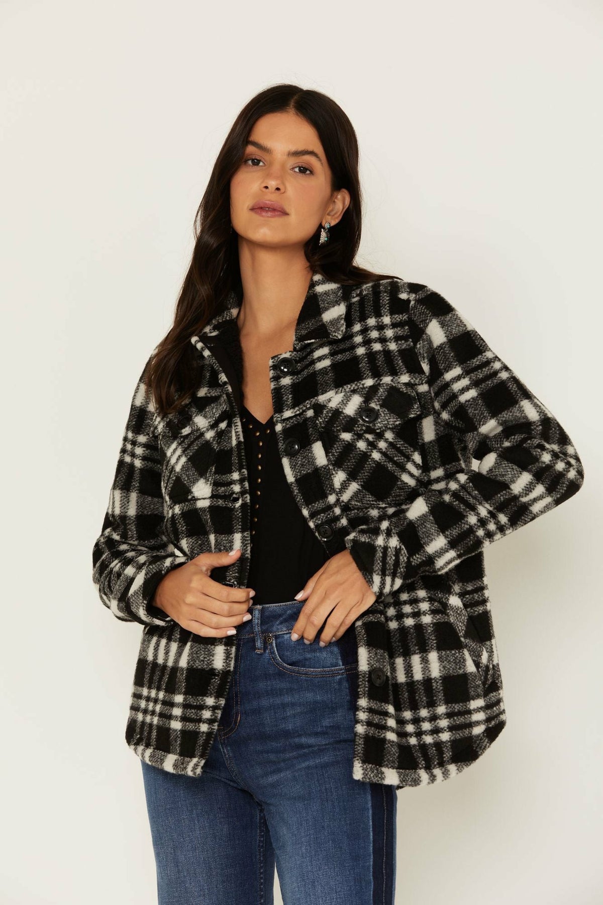 Idyllwind Viola Plaid Print Fleece Lined Shacket Jacket