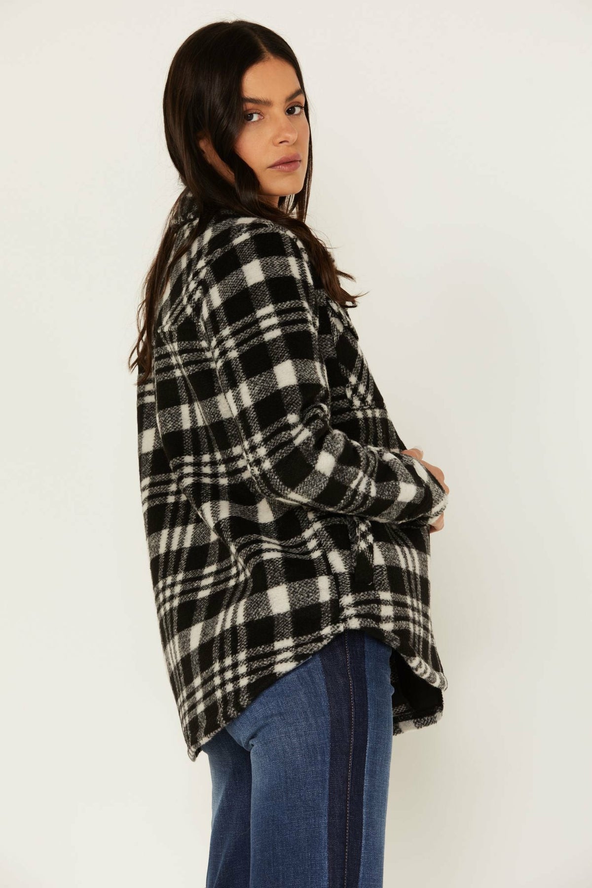 Idyllwind Viola Plaid Print Fleece Lined Shacket Jacket