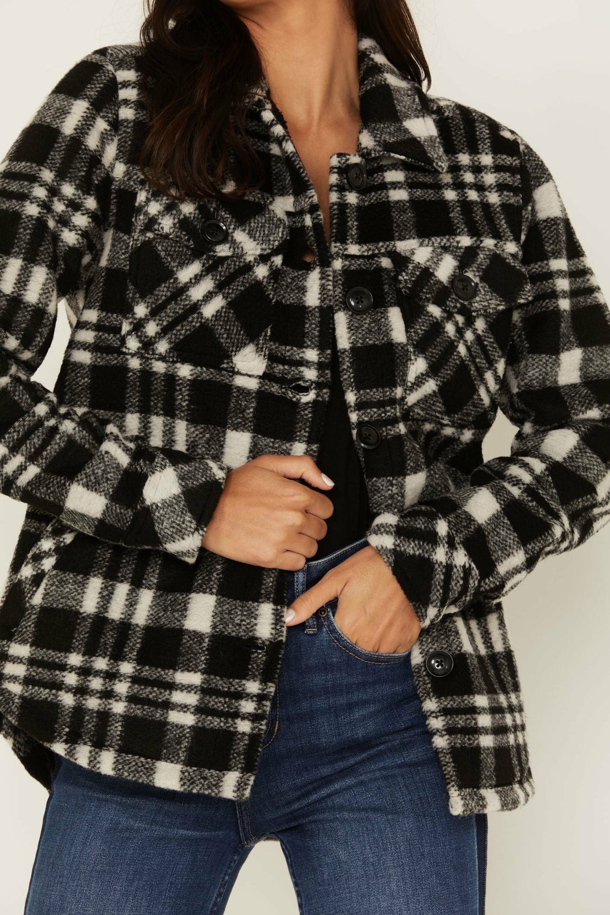 Idyllwind Viola Plaid Print Fleece Lined Shacket Jacket