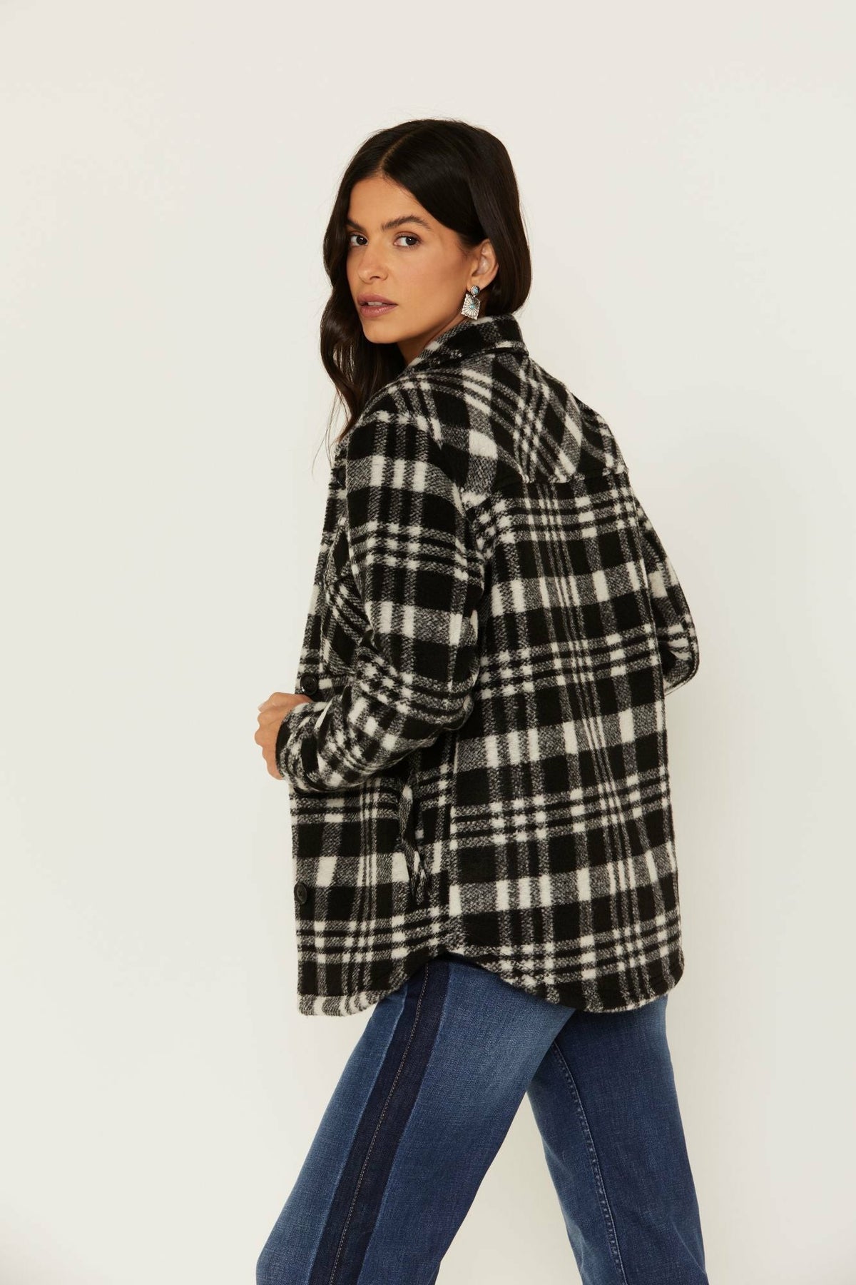 Idyllwind Viola Plaid Print Fleece Lined Shacket Jacket