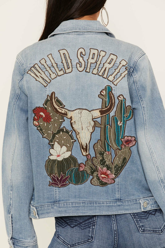 Idyllwind Wild Spirit Light Wash Embroidered Denim Jacket