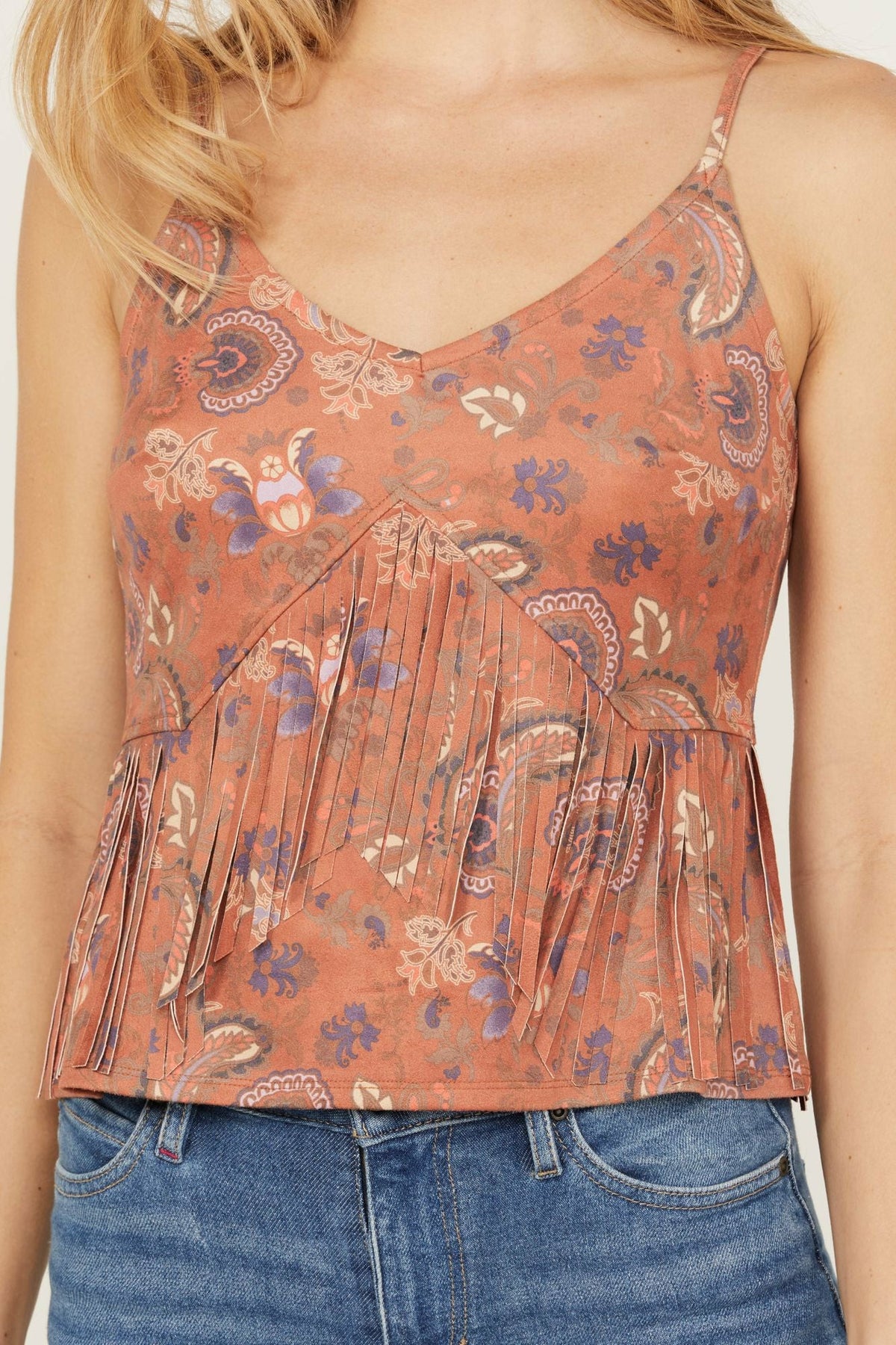 Idyllwind Golden Road Print Fringe Top
