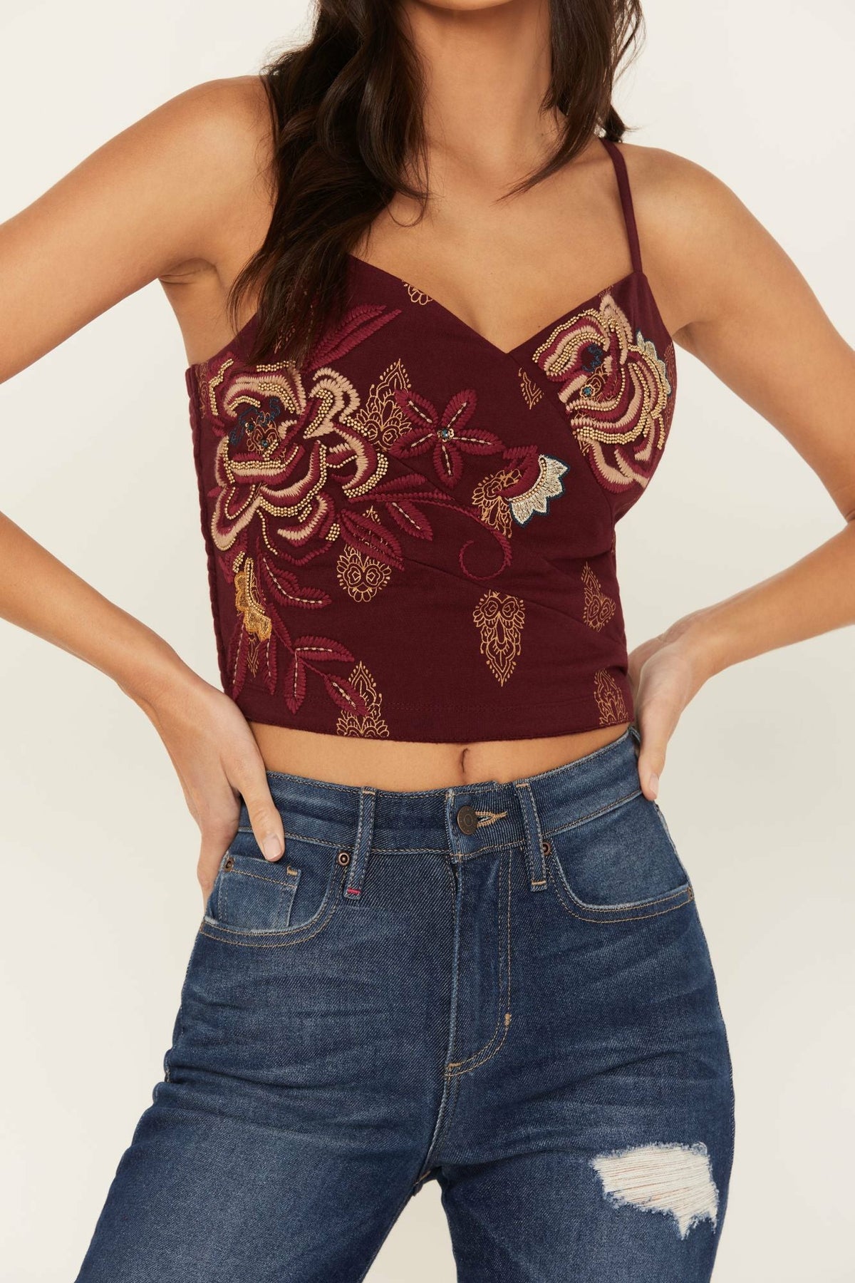 Idyllwind Jessamine Embroidered Smocked Back Crop Top