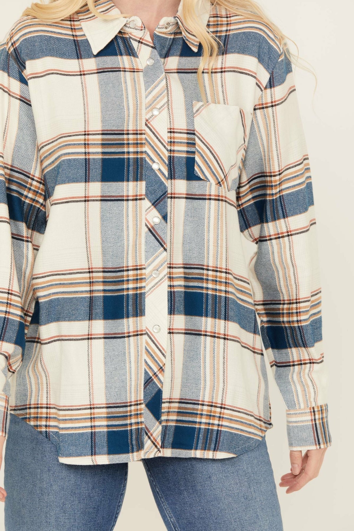 Idyllwind Catherine Lightweight Long Sleeve Pearl Snap Flannel Boyfriend Shirt