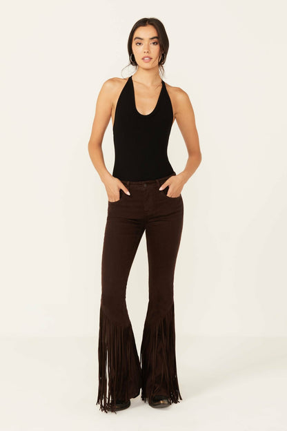 Idyllwind Coffee Bean Mid Rise Rebel Fringe Bootcut Jeans