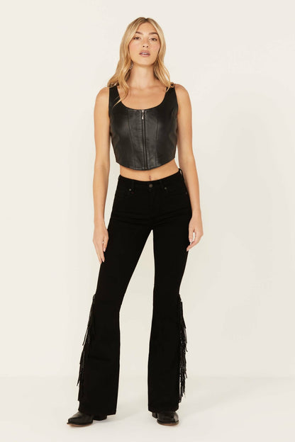 Idyllwind Bordeaux Gypsy High Rise Stretch Studded Flare Jeans