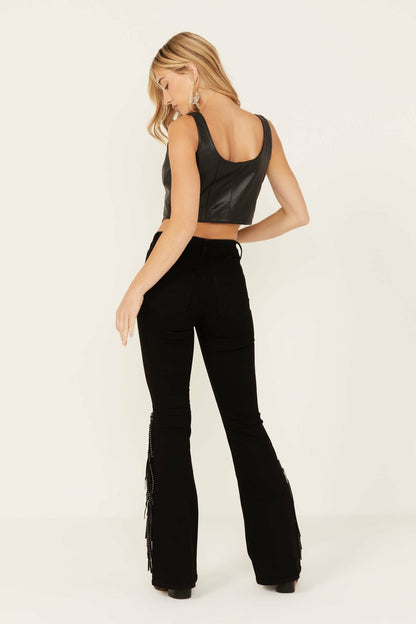 Idyllwind Bordeaux Gypsy High Rise Stretch Studded Flare Jeans