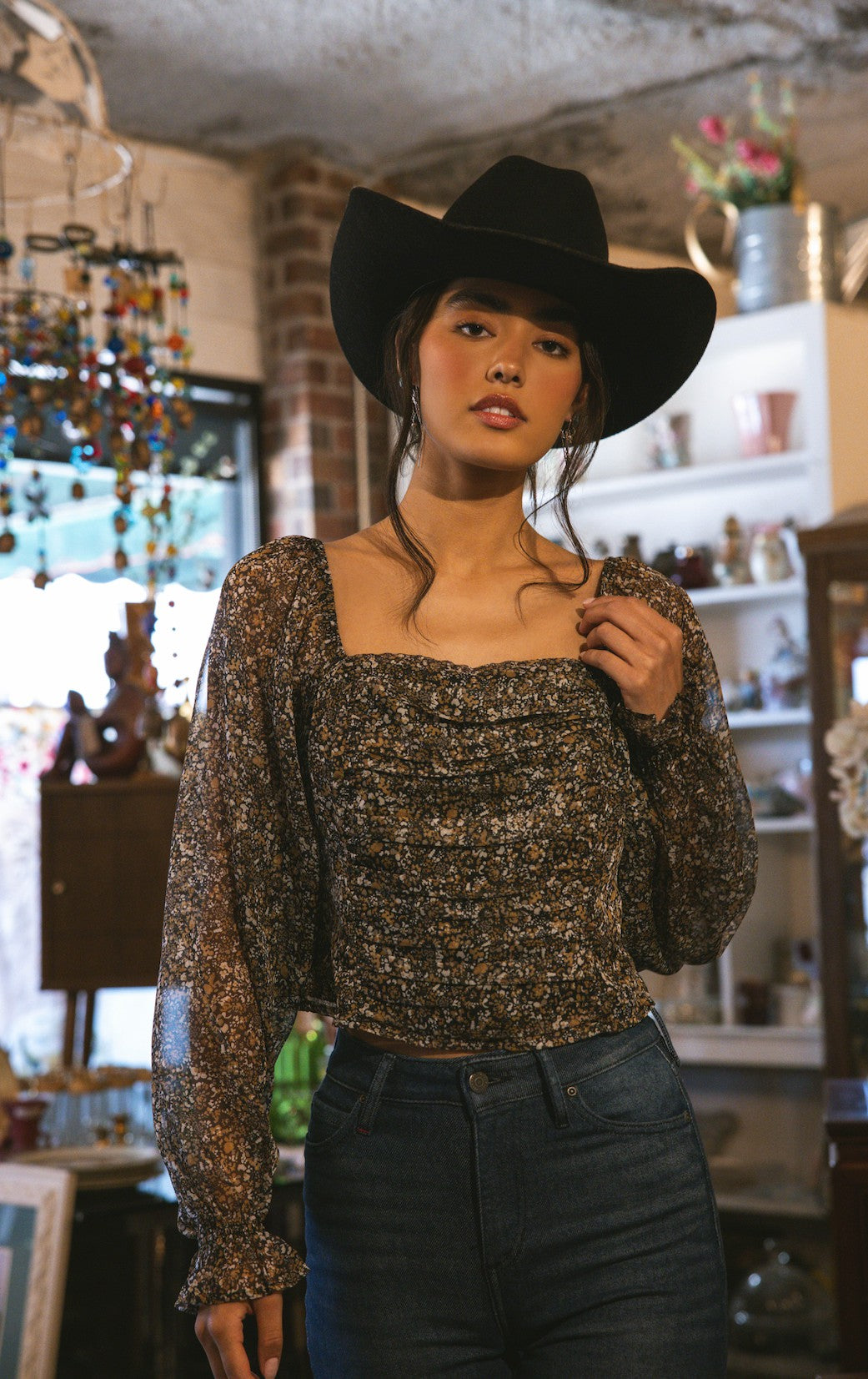 Idyllwind Susie Ditsy Floral Print Long Sleeve Top