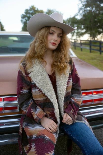 Idyllwind Lynn Southwestern Print Faux Fur Collar Shacket