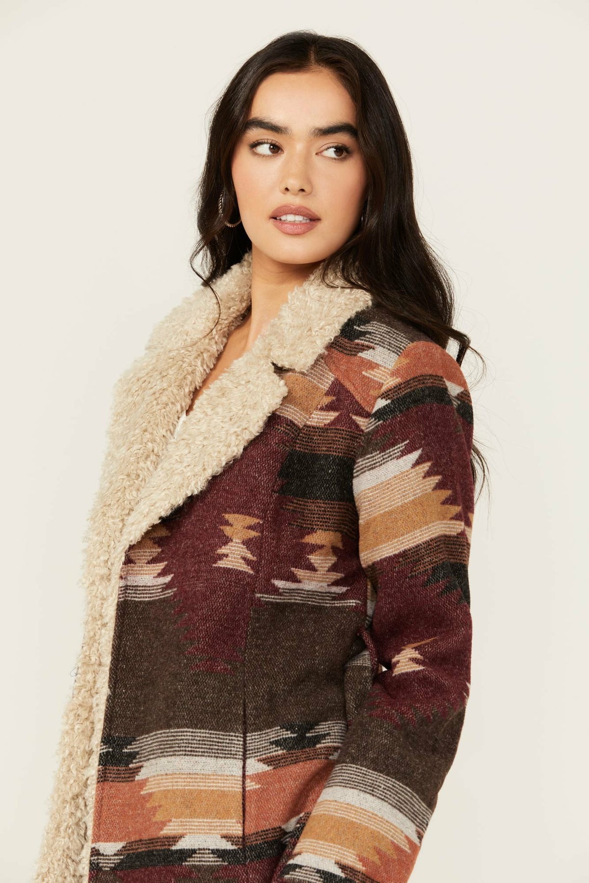 Idyllwind Lynn Southwestern Print Faux Fur Collar Shacket