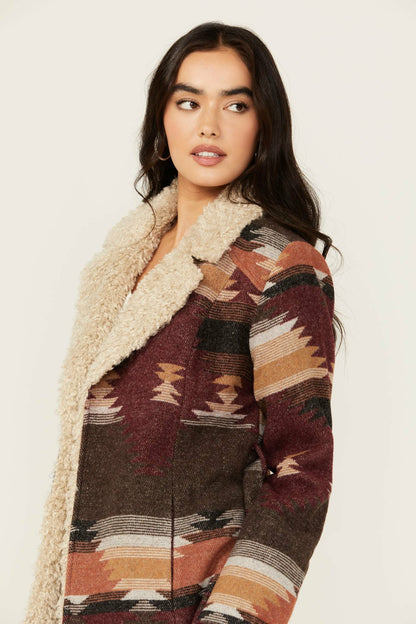 Idyllwind Lynn Southwestern Print Faux Fur Collar Shacket
