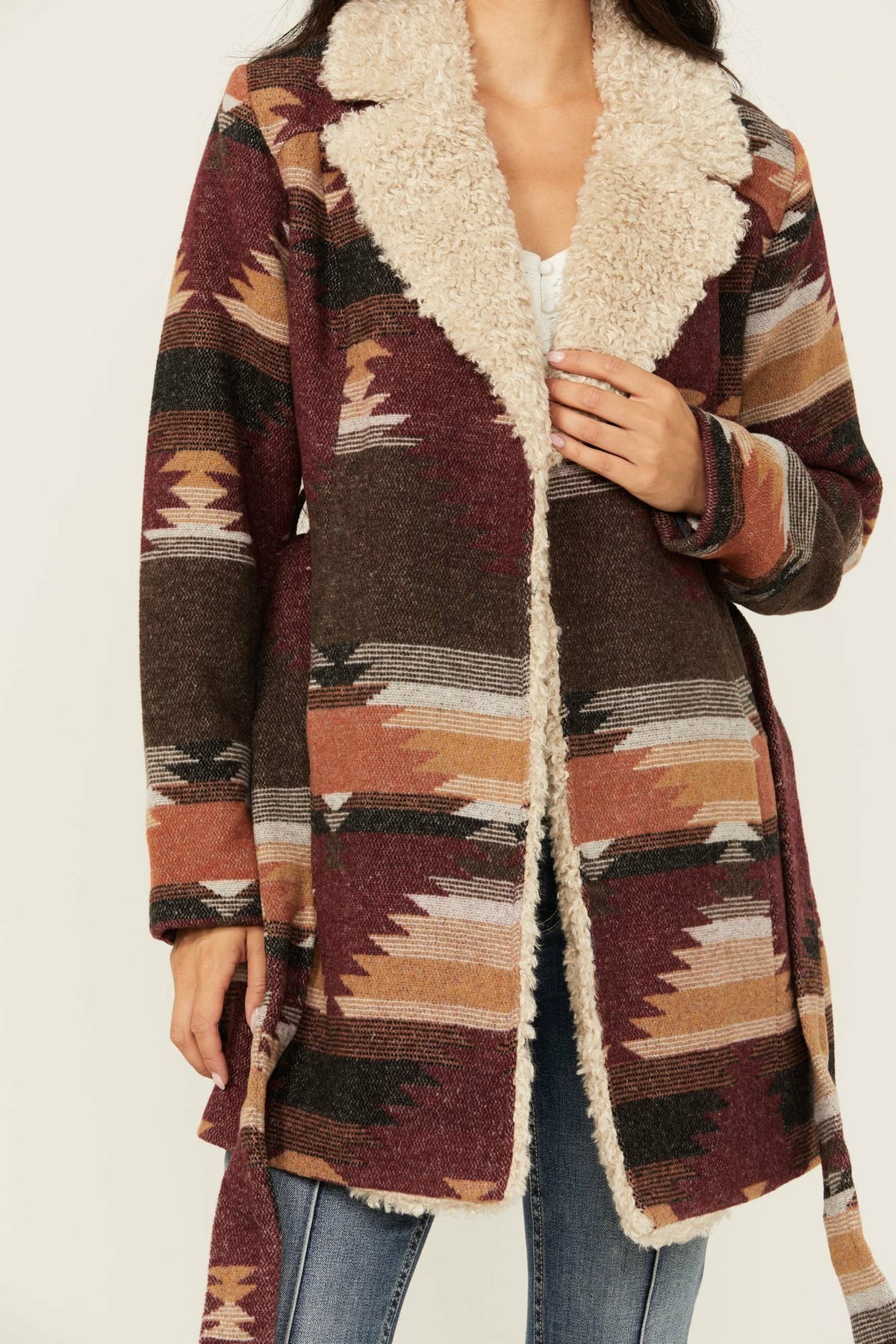 Idyllwind Lynn Southwestern Print Faux Fur Collar Shacket