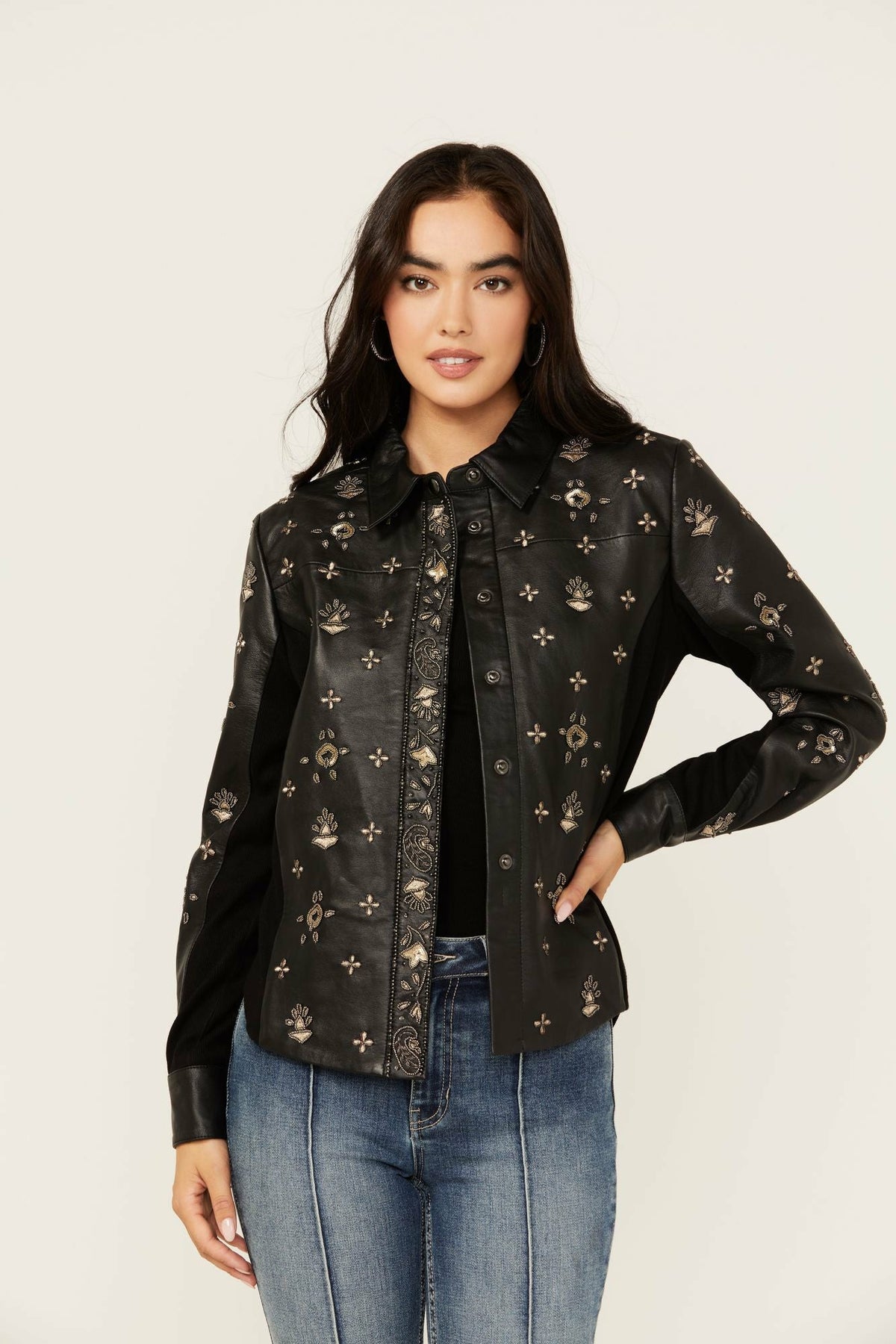 Idyllwind Siers Embellished Leather Button-Down Shirt