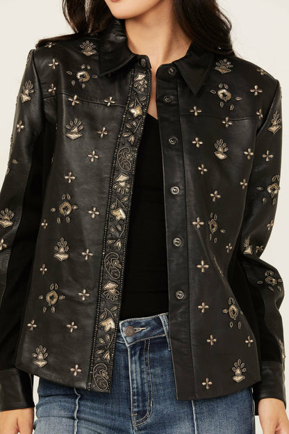 Idyllwind Siers Embellished Leather Button-Down Shirt