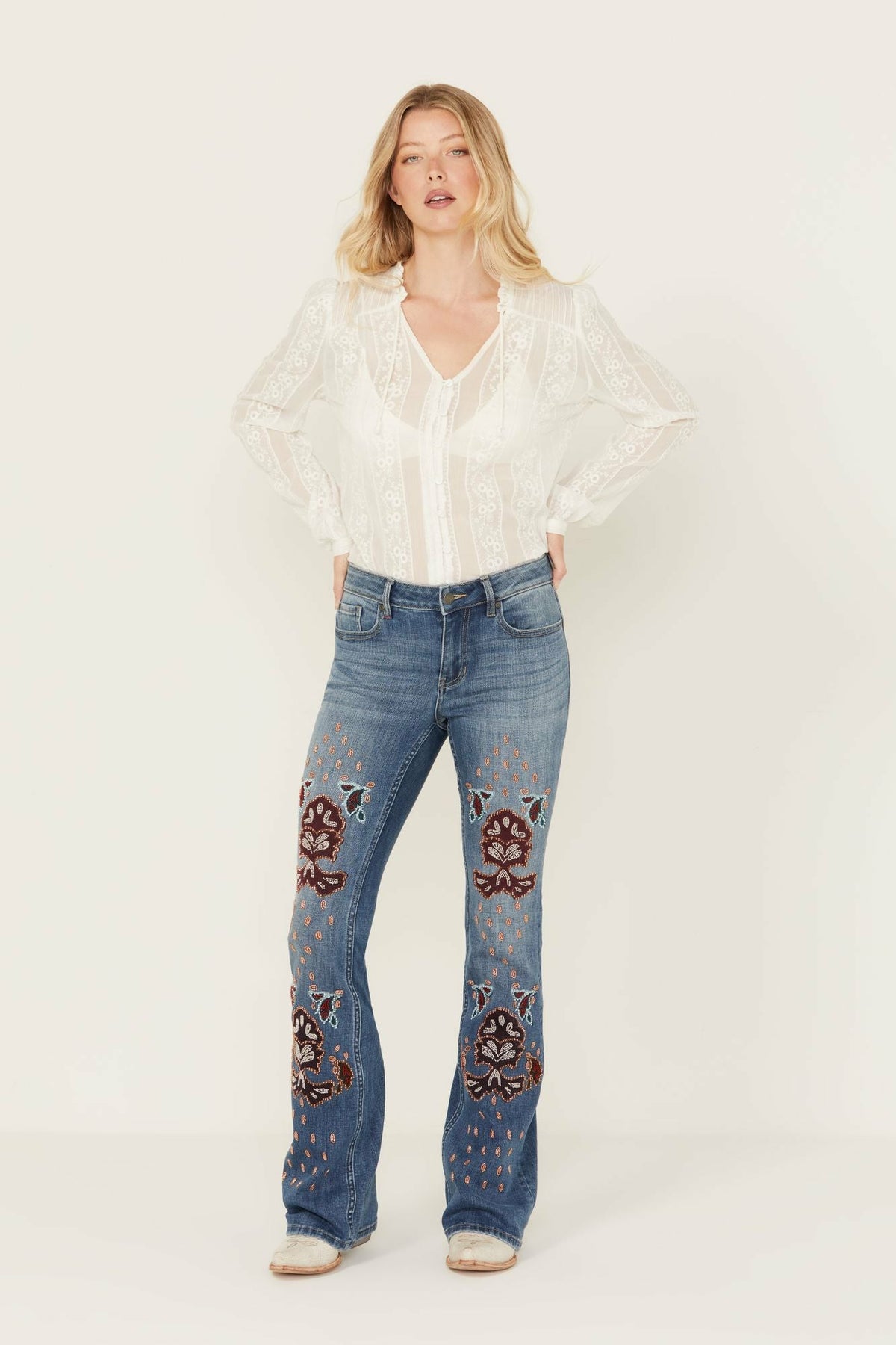 Idyllwind Briley Medium Wash Mid Rise Embellished Stretch Bootcut Jeans
