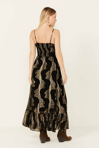 Idyllwind Verde Lace Inset Metallic Print Dress